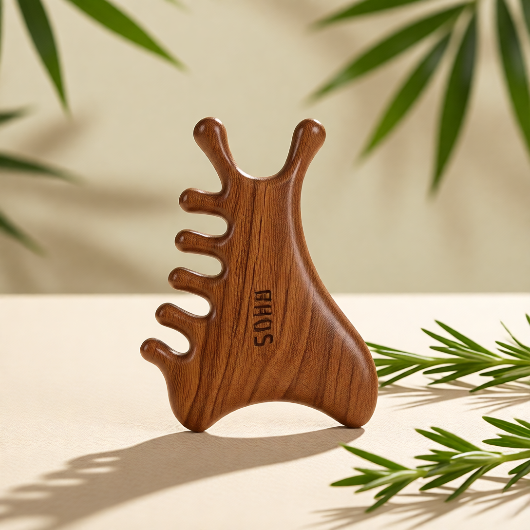 多功能四合一檀木梳头部疗刮痧疏通经络神器脸部眼部头皮按摩梳子